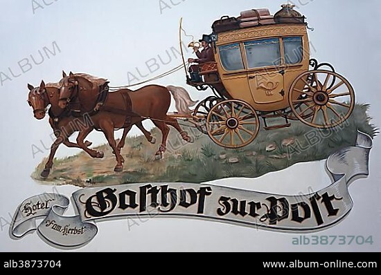 Wall painting, stagecoach at Gasthof zur Post, Lofer, Pinzgau in the province of Salzburg, Austria, Europe.