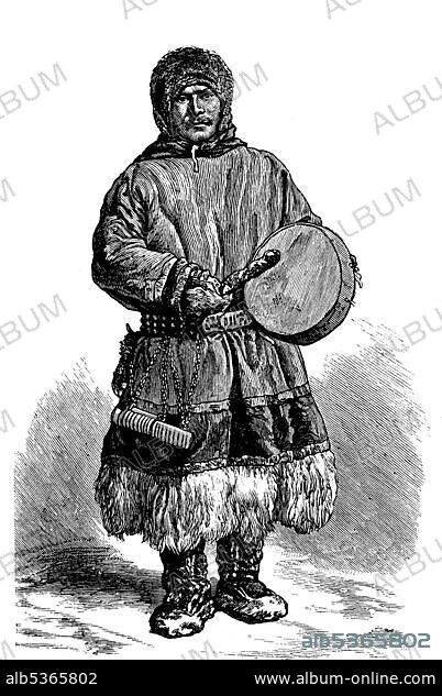 Man of the Samoyeds, Samoyed, Samoyed peoples, Ural Mountains, Russia, woodcut 1888, Europe.