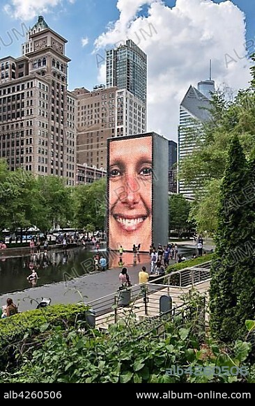 Crown Fountain, by Catalan artist Jaume Plensa, in Millennium Park, East Randolph Street, Chicago, Illinois, USA, North America.