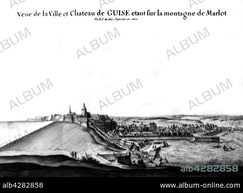 The Castle of the Dukes of Guise en 1688. (Where Camille Desmoulins was born). 1688. France. Paris. National Library.