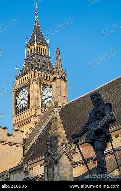 Statue of Oliver Cromwell outside the Houses of Parliament in London.