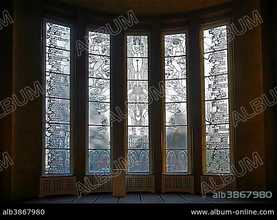 Art Nouveau glass window "Beauty as a message" by Carl Otto Czeschka, College of Fine Arts, Hamburg, Germany, Europe.