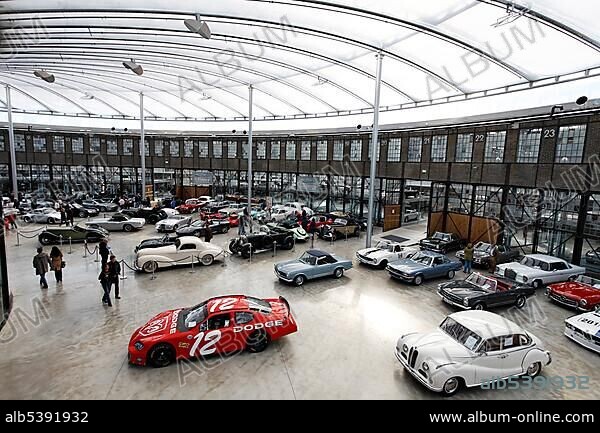 Oldtimer museum and sale at a former railway roundhouse, Meilenwerk Duesseldorf, Germany, Europe.