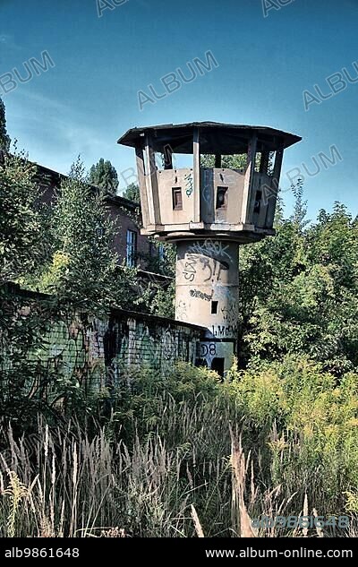 Old dilapidated watchtower in East Berlin.
