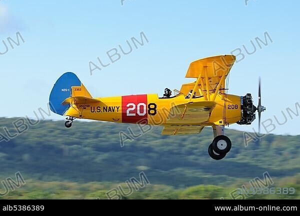 Bi-Plane Boeing Stearman PT-17, Europe's largest meeting of vintage planes at Hahnweide, Kirchheim-Teck, Baden-Wuerttemberg, Germany, Europe.