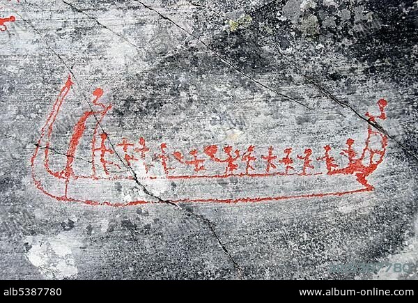 Viking ship, Alta rock carvings, UNESCO World Heritage Site, Alta, Norway, Scandinavia, Europe.