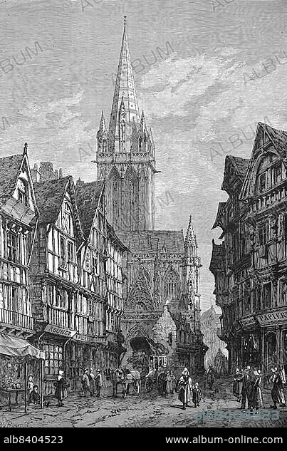 Saint-Pierre Church in 1868, in Caen, Normandy, France, Historic, digitally restored reproduction of a 19th century original, Europe.