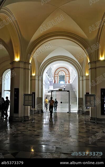 Bavarian State Library, lobby, ceiling vault with pillars, Munich, Bavaria, Germany, Europe.