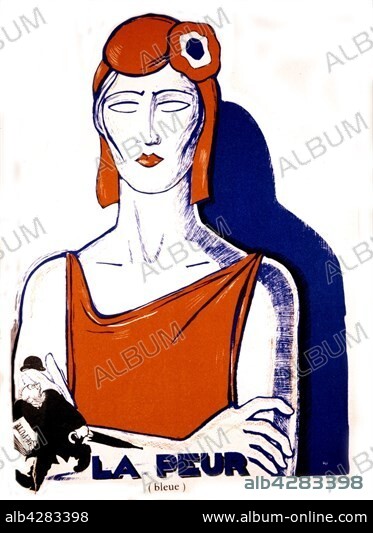 Drawing by Paul Iribe. 'Fear of the deputies in front of Marianne'. 1934. France.