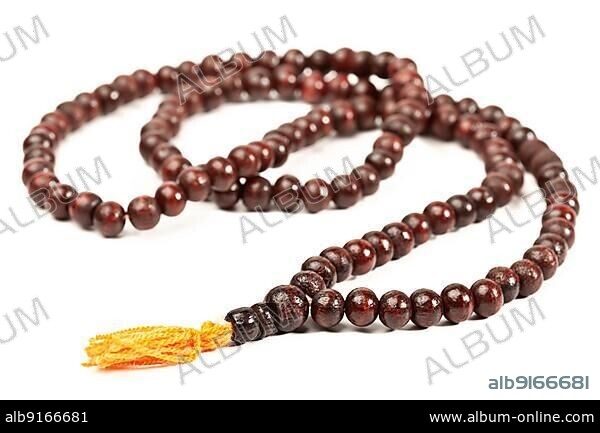 Japa Mala, Buddhist or Hindu prayer beads isolated on white