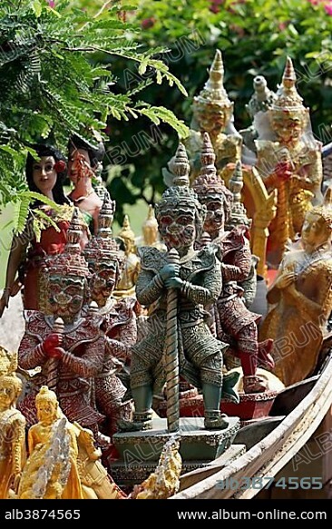 Small Yakshas for sale, souvenirs, Thai guardian figures Ayutthaya, Thailand, Asia.