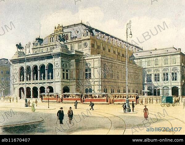 The Opera House in Vienna, Austria, Painting by Adolf Hitler (1889-1945), Historical, digitally restored reproduction from a 20th century original, public domain, Record date not stated, Europe.