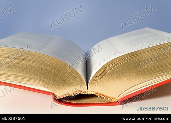 Gilt-edged book with red cover.