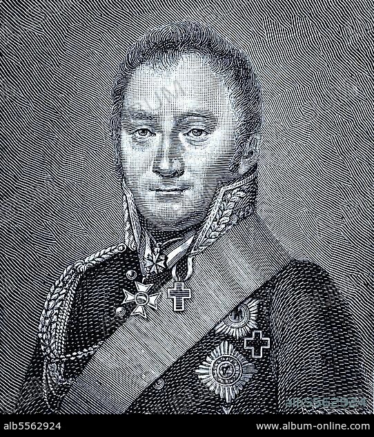 Friedrich Emil Ferdinand Heinrich Graf Kleist von Nollendorf, 9. April 1762, 17. Februar 1823, war ein preußischer Offizier, zuletzt Feldmarschall, digitale verbesserte Reproduktion eines Originaldrucks aus dem 19. Jahrhundert.