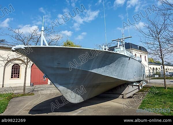 Military History Museum of the German Armed Forces in Dresden; small torpedo speedboat Libelle class; Dresden; Saxony; Germany; Europe.