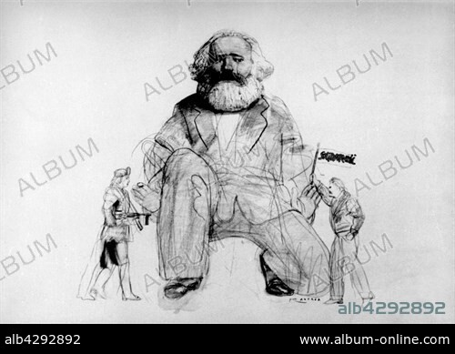 Propaganda poster by Pat Andrea for Solidarnosc. Karl Marx. . December 13, 1981. Poland.