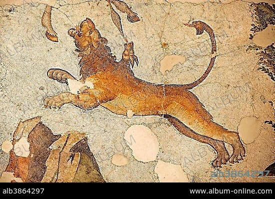6th century Byzantine Roman lion mosaic, from the peristyle of the Great Palace from the reign of Emperor Justinian I, UNESCO World Heritage Site, Istanbul, Turkey