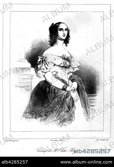 Portrait of Adèle Foucher, Mrs Victor Hugo. Lithograph after the painting by Louis Boulanger. 19th century.