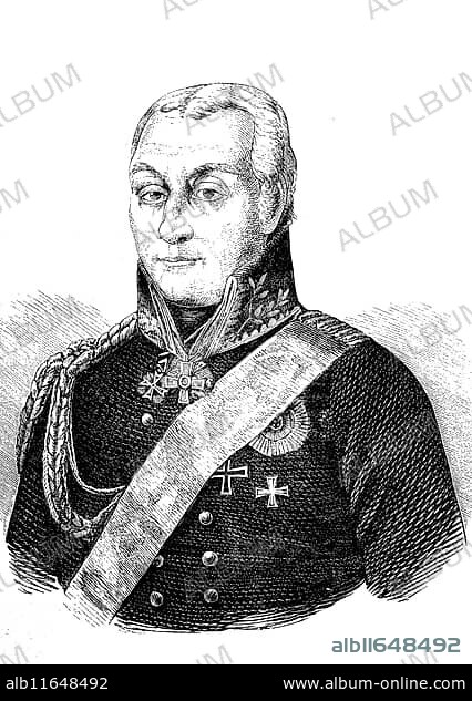 Friedrich Emil Ferdinand Heinrich von Kleist, from 1814 Count Kleist von Nollendorf, 9 April 1762, 17 February 1823, Prussian Field Marshal, as Colonel an Adjutant General to King Friedrich Wilhelm III, Historical, digital reproduction of an original from the 19th century.