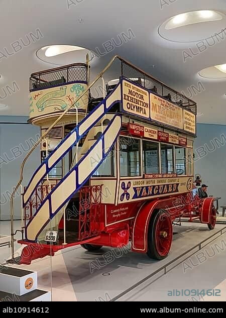 Milnes-Daimler double-decker bus, in service in London since 1904, Mercedes-Benz Museum, Stuttgart, Baden-Württemberg, Germany, Europe.