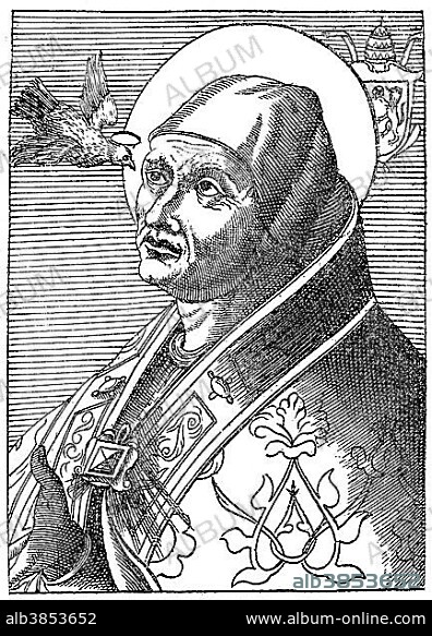 Pope Gregory I or Gregorius I, Saint Gregory the Great, St. Gregory the Dialogist, Gregor I, historical illustration.