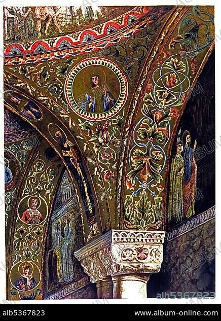 Byzantine glass mosaic, Peristyle arch at St. Marcus cathedral in Venice, Middle Ages, Byzantine ornament, Gagarin.
