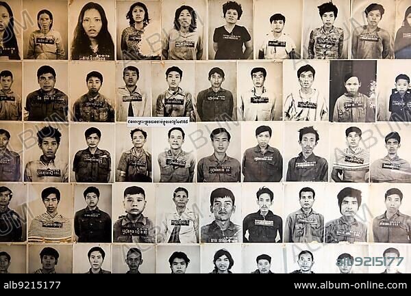 Photos of the prisoners in S21 torture prison in Phnom Penh Cambodia.