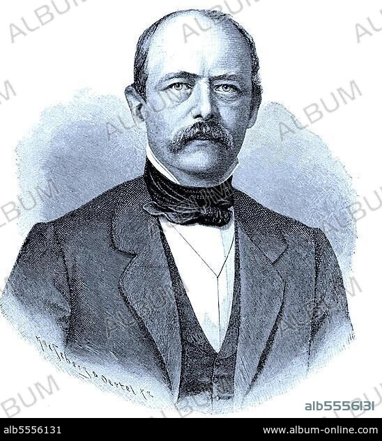 Otto Eduard Leopold Fürst von Bismarck (1. April 1815) (30. Juli 1898), bekannt als Otto von Bismarck, war ein konservativer preußischer Staatsmann, der von den 1860er Jahren bis 1890 die deutschen und europäischen Angelegenheiten beherrschte und zwischen 1871 und 1890 der erste Kanzler des Deutschen Reiches war, digitale verbesserte Reproduktion eines Originaldrucks von 1880.