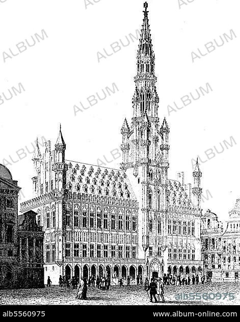 Das Rathaus von Brüssel, 1888, Belgien, Historisch, digital restaurierte Reproduktion einer Originalvorlage aus dem 19. Jahrhundert.