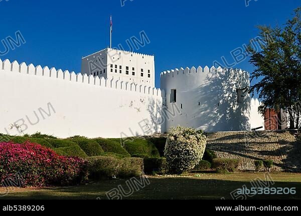Historic adobe fortification Sohar Fort or Castle, Batinah Region, Sultanate of Oman, Arabia, Middle East.