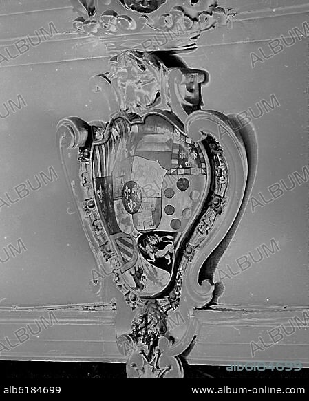 DETALLE DE UNO DE LOS ESCUDOS DEL TEATRO DEL ESCORIAL - FOTOGRAFIA EN BLANCO Y NEGRO - AÑOS 60.