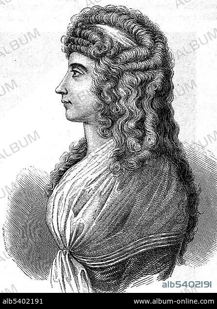 Charlotte von Stein (1742-1827), girlfriend J.W. von Goethe and Fr. Schiller, steel engraving, before 1880.