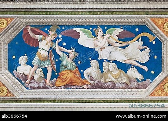 Perseus and the Medusa, ceiling fresco, 1511-12, Villa Farnesina, Trastevere, Rome, Lazio, Italy, Europe.