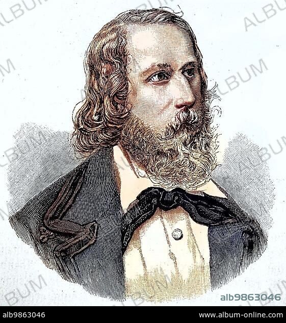 Friedrich Karl Franz Hecker, 28 September 1811, 24 March 1881, was a German jurist, politician and radical democratic revolutionary who played a central role in the early phase of the Baden and German Revolutions of 1848-49 to April-May 1848, digital improved reproduction of an original 19th century print.