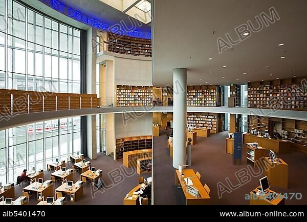 Library of Deutscher Bundestag, German parliament, Marie-Elisabeth-Lueders-Haus, building, view of the reading room, Berlin, Germany, Europe.