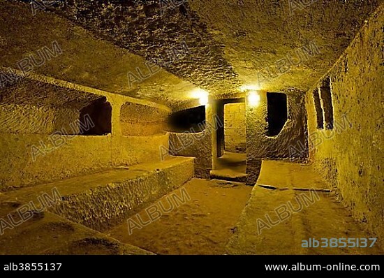 Chamber tomb, Tomba del Pozzo, Etruscan Necropolis of La Banditaccia, Necropoli della Banditaccia, Cerveteri, province of Rome, Lazio region, Italy, Europe.