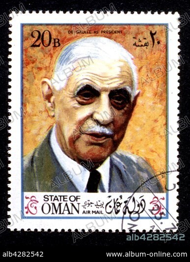 Postage stamp featuring the portrait of General de Gaulle. 1971. Sultanate of Oman. Private collection.
