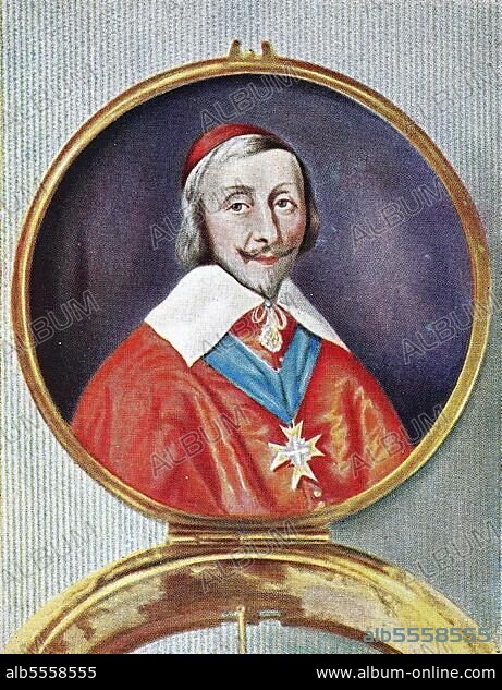 Kardinal Armand Jean du Plessis, 1. Herzog von Richelieu und Fronsac, 9. September 1585, 4. Dezember 1642, allgemein als Kardinal Richelieu, Kardinal de Richelieu bezeichnet, war ein französischer Geistlicher, Adliger und Staatsmann, Historisch, digitale Reproduktion einer Originalvorlage aus dem 19. Jahrhundert.