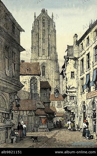 The Imperial Cathedral in Frankfurt am Main c. 1820; Hesse; Germany; Historical; digitally restored reproduction from a 19th century original; Europe.