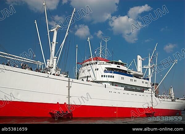 Museum ship Cap San Diego in Hamburg during the 817th anniversary of Hamburg Harbour, Hamburg, Germany, Europe.