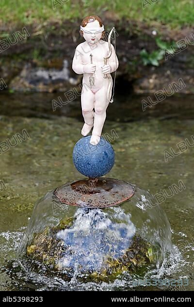 Cupid, fountain figure, trick fountains castle Hellbrunn, Salzburg, Austria, Europe.