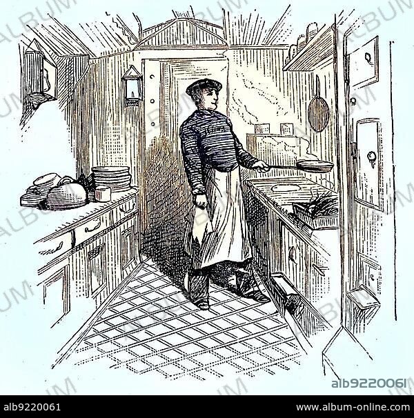 Scene on an English emigrant ship, around 1880, the kitchen, galley, Historic, digitally restored reproduction of a 19th century original.