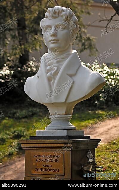 Bust of Vasily Andreyevich Zhukovsky, Russian poet and translator of romantic ballads, 1783-1852, Lichtentaler Allee, Baden-Baden, Baden-Wuerttemberg, Germany, Europe.