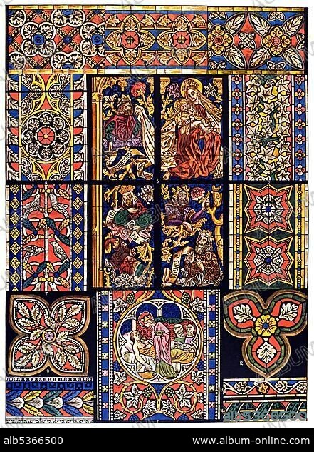 Glass paintings, Middle Ages, Gothic ornament in Germany, H. Kolb, glass paintings of the Middle Ages and Renaissance.