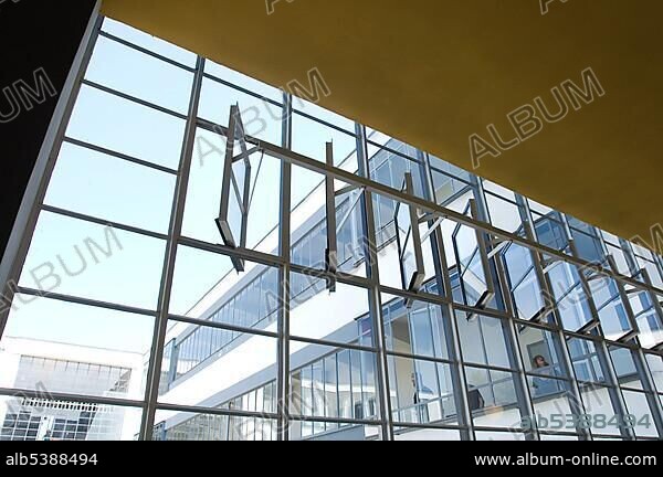 Windows in the Bauhaus with a special mechanism to open the window, Dessau, Germany, Europe.
