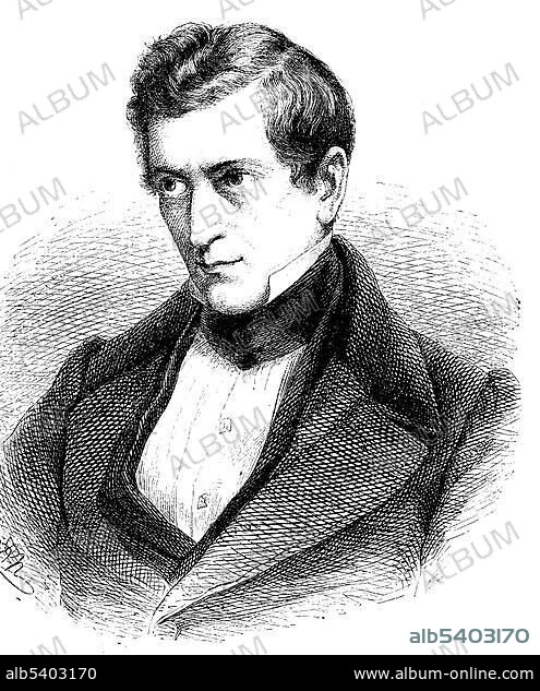 David Friedrich Strauss, 1808-1874, a German liberal Protestant theologian and writer, 1885, historical woodcut, Germany, Europe.