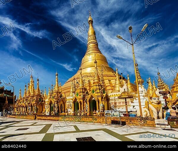Myanmer famous sacred place and tourist attraction landmark, Shwedagon Paya pagoda. Yangon, Myanmar, Asia.