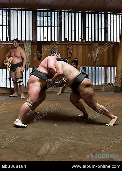 Wrestlers Sumo Training Session, Asageiko, at Azumazeki Beya, Stable, Tokyo, Japan, Asia.