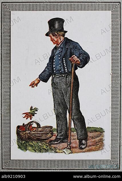Traditional costumes in Germany in the 19th century, Hanover, farmer from the Lüneburg Heath, historical, digitally restored reproduction from a collector's picture from ca 1910.