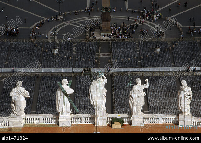 Jesus and the Apostles on the roof of St. Peter's Basilica. Vatican